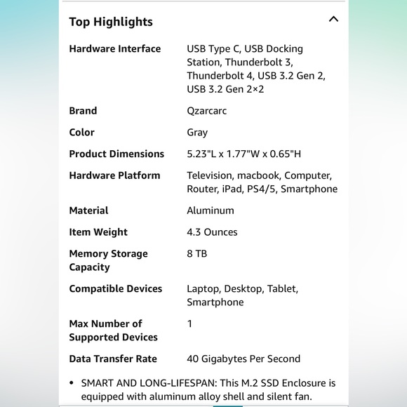 40Gbps M.2 SSD Enclosure, 2280/8TB Compatible with Thunderbolt /USB Port - Picture 12 of 14